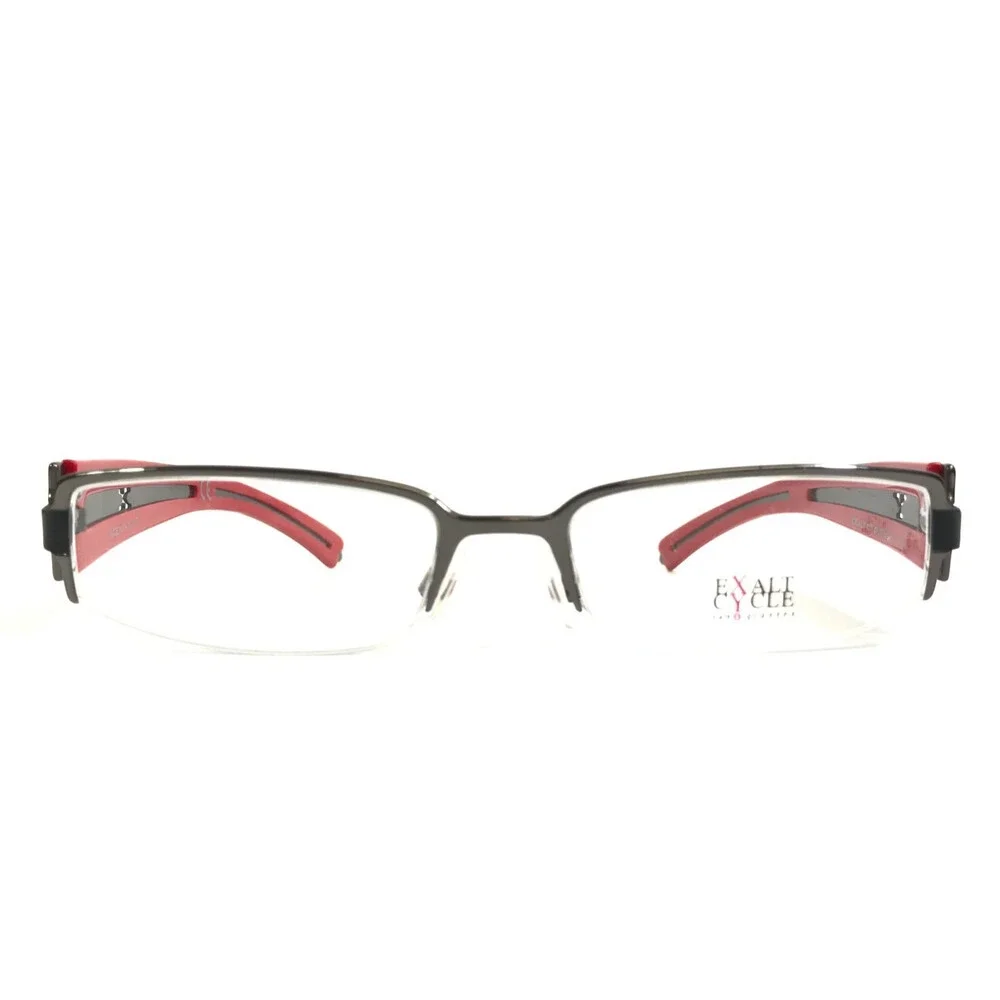 Exalt Cycle Eyeglasses Frames EXMAX C3 1107 Silver Red Black Rectangle 52-17-135